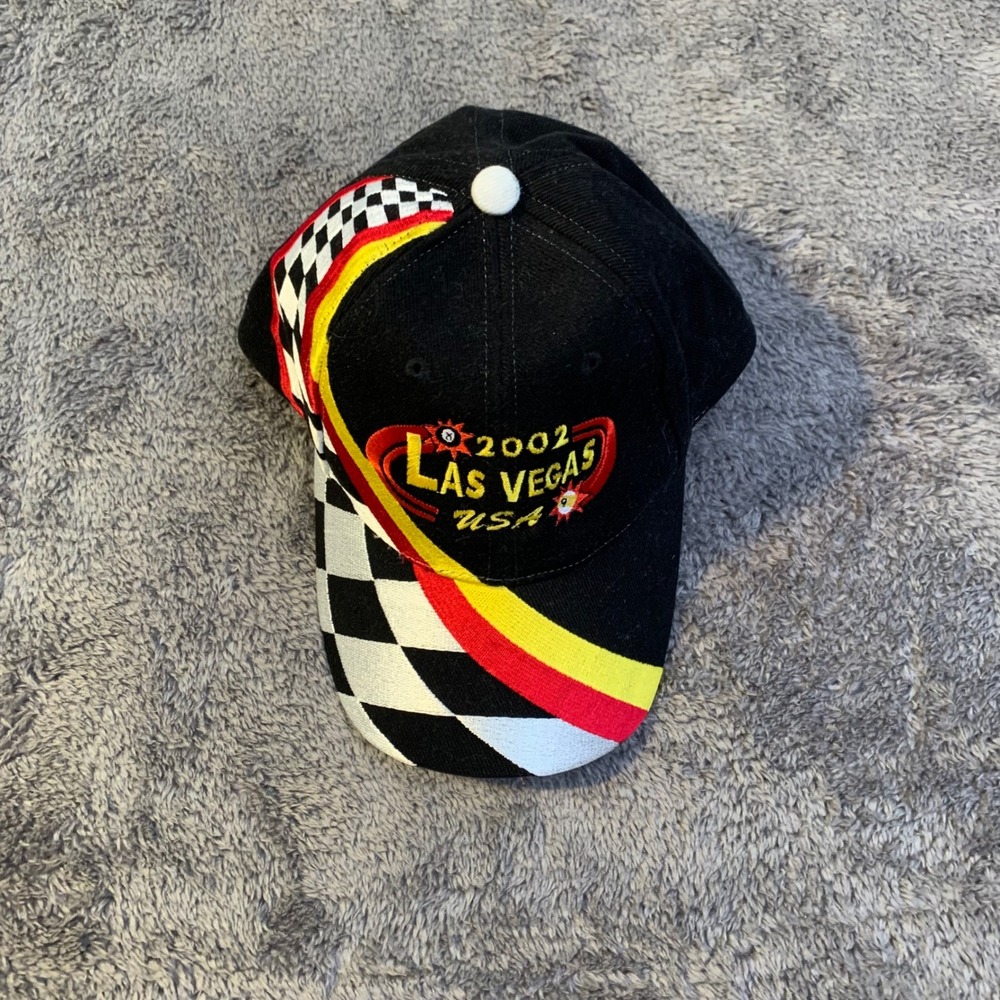 Vintage 2002 Las Vegas USA Racing Hat Black Checkered Flag‎ Embroidery Cap
